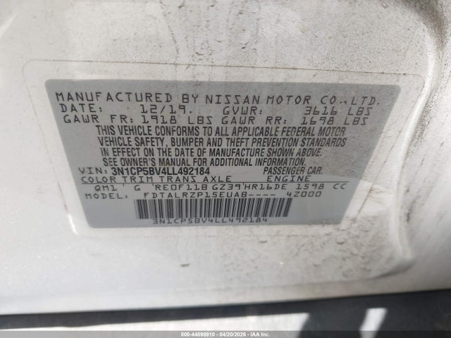 Продажа на аукционе авто 2020 Nissan Kicks S Xtronic Cvt, vin: 3N1CP5BV4LL492184, номер лота: 44898910