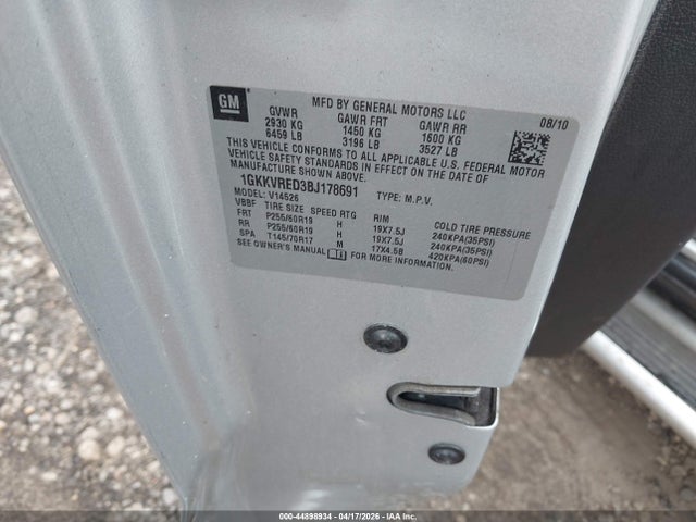 Продаж на аукціоні авто 2011 Gmc Acadia Slt-1, vin: 1GKKVRED3BJ178691, номер лоту: 44898934