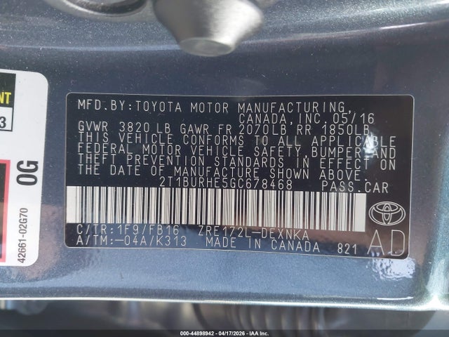 Toyota COROLLA LE 2016 2T1BURHE5GC678468 Image 9