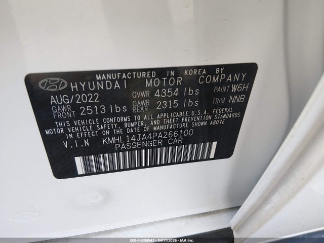 44898943 :رقم المزاد ، KMHL14JA4PA266100 vin ، 2023 Hyundai Sonata Sel مزاد بيع