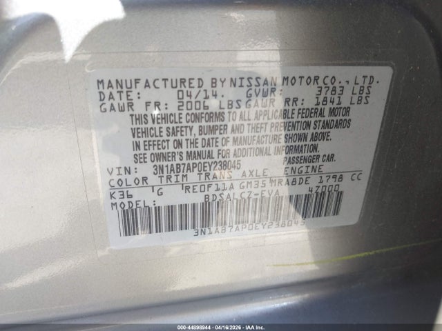 3N1AB7AP0EY238045 Nissan SENTRA S