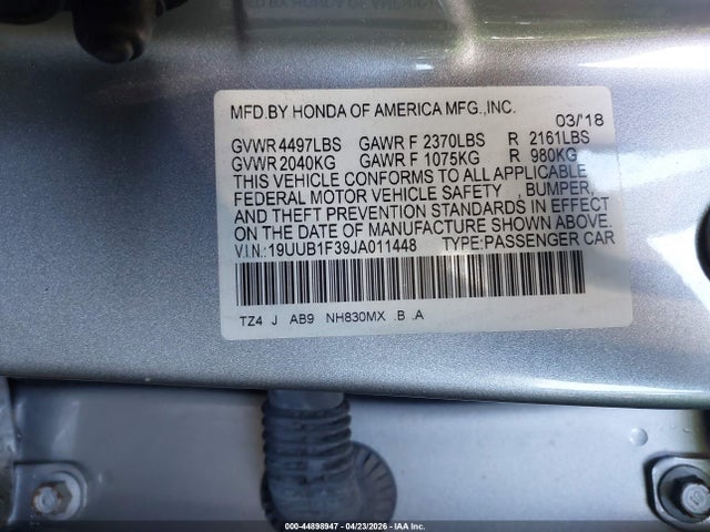 2018 Acura Tlx მანქანა იყიდება აუქციონზე, vin: 19UUB1F39JA011448, აუქციონის ნომერი: 44898947