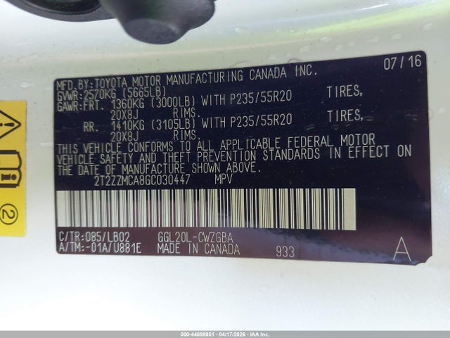44898951 :رقم المزاد ، 2T2ZZMCA8GC030447 vin ، 2016 Lexus Rx 350 مزاد بيع