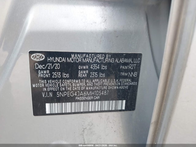 Aukcja sprzedaży 2021 Hyundai Sonata Se, vin: 5NPEG4JA6MH105487, numer aukcji: 44898956