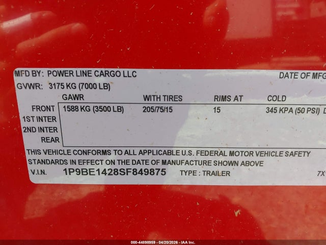 Auction sale of the 2025 Other Other, vin: 1P9BE1428SF849875, lot number: 44898959
