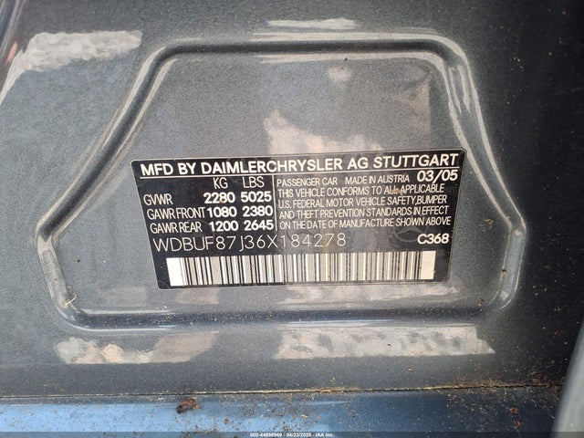 2006 Mercedes-benz E 350 4matic მანქანა იყიდება აუქციონზე, vin: WDBUF87J36X184278, აუქციონის ნომერი: 44898969