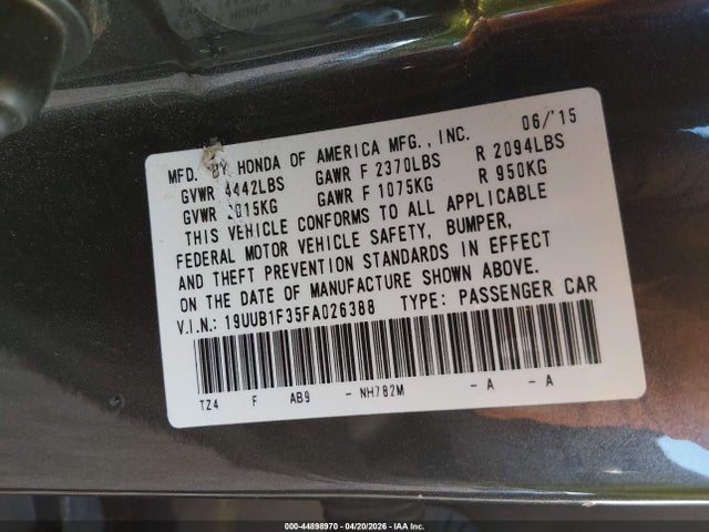 Aukcja sprzedaży 2015 Acura Tlx, vin: 19UUB1F35FA026388, numer aukcji: 44898970