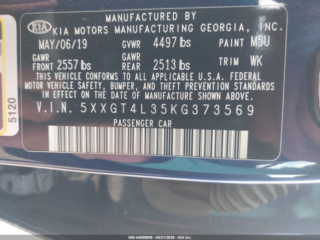 KIA Optima Lx 2019 5XXGT4L35KG373569 Image 9