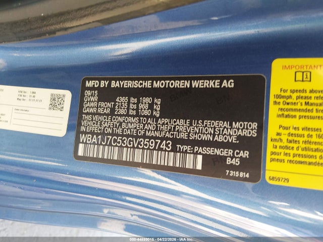 Aukcja sprzedaży 2016 Bmw M235i, vin: WBA1J7C53GV359743, numer aukcji: 44899015