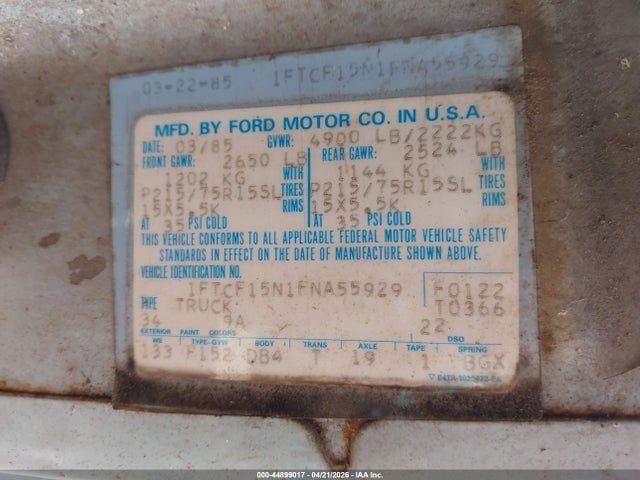 Продажа на аукционе авто 1985 Ford F150, vin: 1FTCF15N1FNA55929, номер лота: 44899017