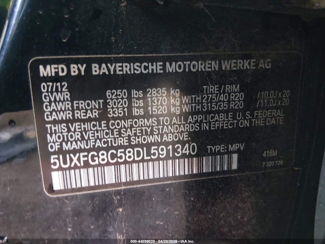 Продаж на аукціоні авто 2013 Bmw X6 Xdrive50i, vin: 5UXFG8C58DL591340, номер лоту: 44899020
