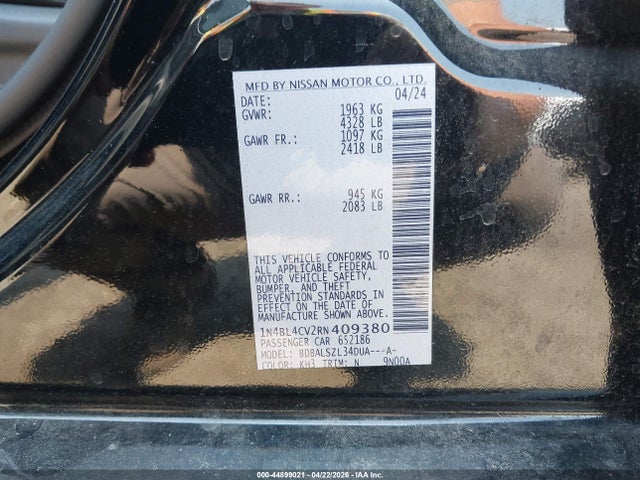 Продажа на аукционе авто 2024 Nissan Altima Sr Fwd, vin: 1N4BL4CV2RN409380, номер лота: 44899021