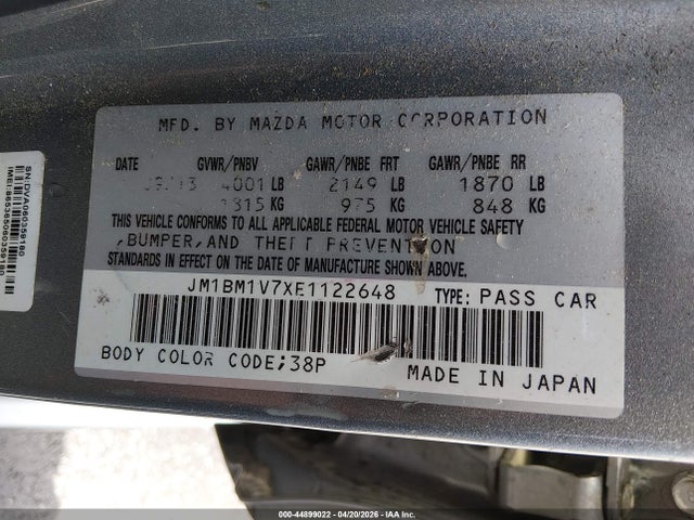 Продаж на аукціоні авто 2014 Mazda Mazda3, vin: JM1BM1V7XE1122648, номер лоту: 44899022