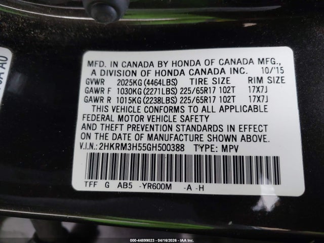 2HKRM3H55GH500388 Honda CR-V EX