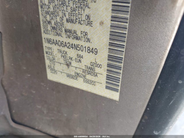 2004 Nissan Titan Xe მანქანა იყიდება აუქციონზე, vin: 1N6AA06A24N501849, აუქციონის ნომერი: 44899054
