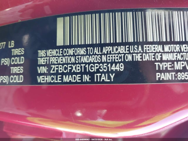 Aukcja sprzedaży 2016 Fiat 500x Easy, vin: ZFBCFXBT1GP351449, numer aukcji: 44899062