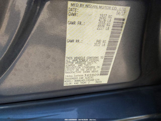 1N4AL3APXHN349809 Nissan Altima 2.5 Sr