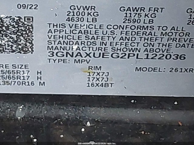 Продаж на аукціоні авто 2023 Chevrolet Equinox Awd Lt, vin: 3GNAXUEG2PL122036, номер лоту: 44899075