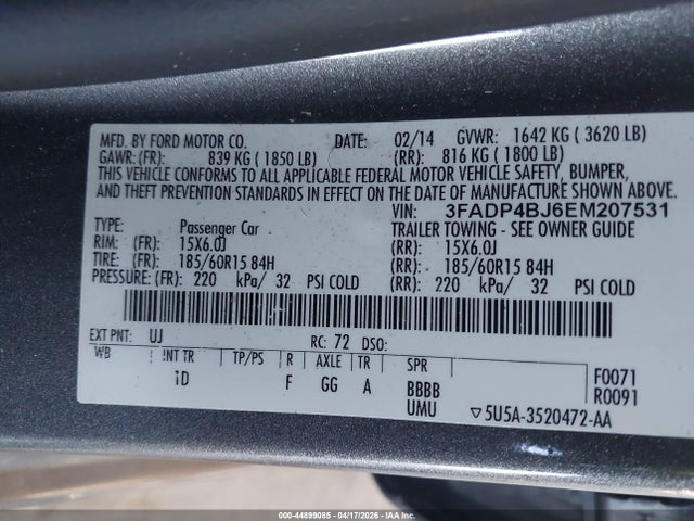 Ford FIESTA SE 2014 3FADP4BJ6EM207531 Image 9