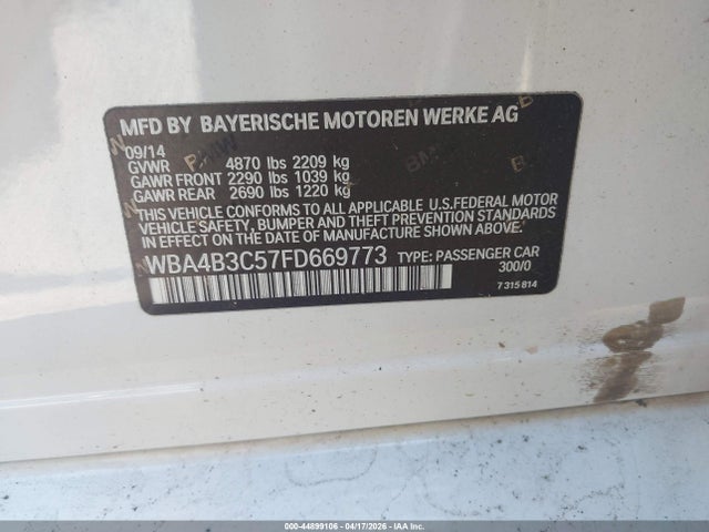 44899106 :رقم المزاد ، WBA4B3C57FD669773 vin ، 2015 Bmw 435i Gran Coupe Xdrive مزاد بيع