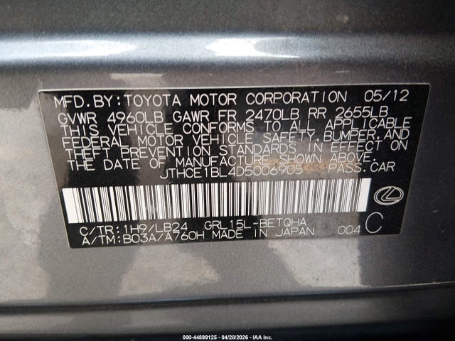 44899125 :رقم المزاد ، JTHCE1BL4D5006905 vin ، 2013 Lexus Gs 350 مزاد بيع