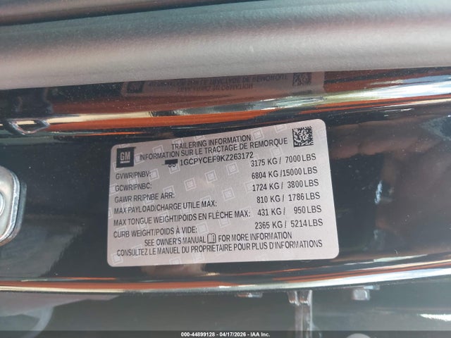 2019 Chevrolet Silverado 1500 Custom Trail Boss მანქანა იყიდება აუქციონზე, vin: 1GCPYCEF9KZ263172, აუქციონის ნომერი: 44899128