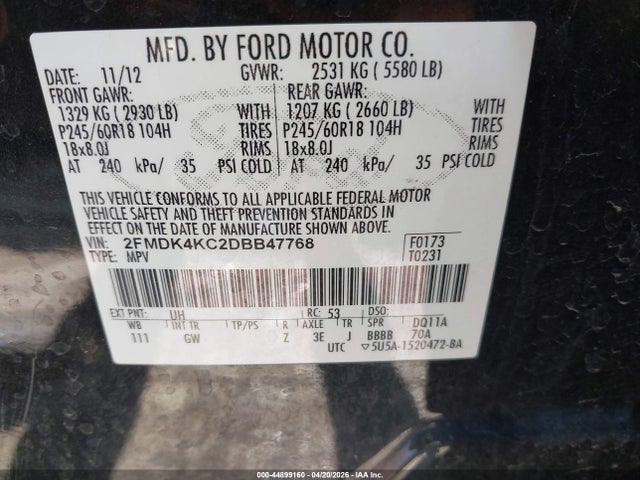 Aukcja sprzedaży 2013 Ford Edge Limited, vin: 2FMDK4KC2DBB47768, numer aukcji: 44899160