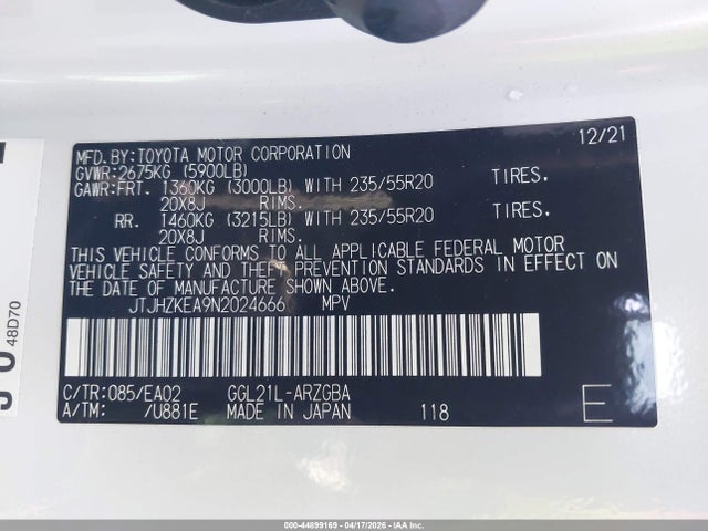 Продаж на аукціоні авто 2022 Lexus Rx 350l, vin: JTJHZKEA9N2024666, номер лоту: 44899169