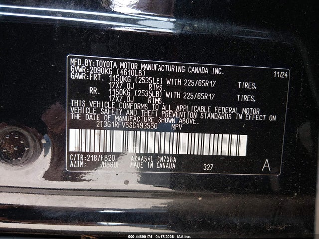 Продаж на аукціоні авто 2025 Toyota Rav4 Le, vin: 2T3G1RFV5SC493550, номер лоту: 44899174