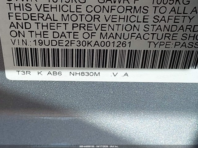 Aukcja sprzedaży 2019 Acura Ilx Standard, vin: 19UDE2F30KA001261, numer aukcji: 44899180