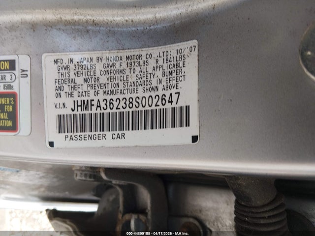 2008 HONDA CIVIC HYBRID JHMFA36238S002647 Photo 8