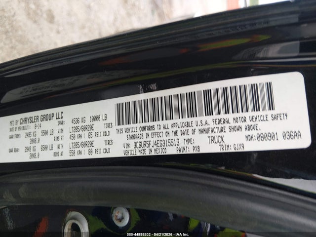 44899202 :رقم المزاد ، 3C6UR5FJ4EG315513 vin ، 2014 Ram 2500 Laramie مزاد بيع