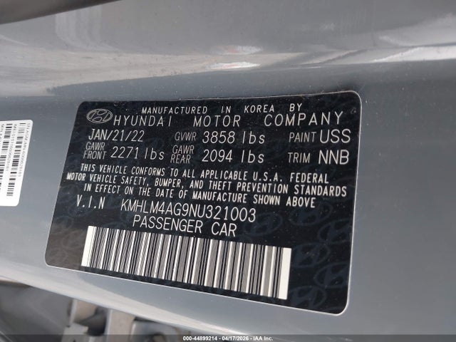 Продаж на аукціоні авто 2022 Hyundai Elantra Sel, vin: KMHLM4AG9NU321003, номер лоту: 44899214