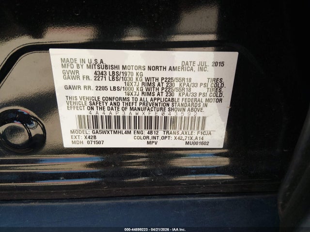 Aukcja sprzedaży 2015 Mitsubishi Outlander Sport Es, vin: 4A4AP3AWXFE043592, numer aukcji: 44899223
