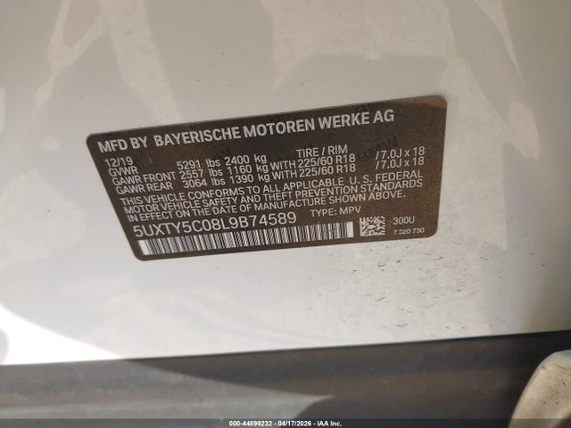 Продаж на аукціоні авто 2020 Bmw X3 Xdrive30i, vin: 5UXTY5C08L9B74589, номер лоту: 44899232