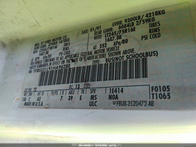 Продажа на аукционе авто 2001 Ford Econoline Wagon Xl/xlt, vin: 1FBSS31L91HA96280, номер лота: 44899277