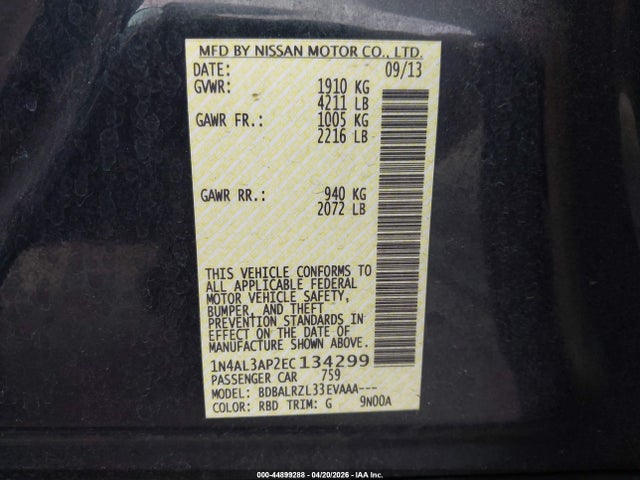 Nissan Altima 2.5 S 2014 1N4AL3AP2EC134299 Image 9