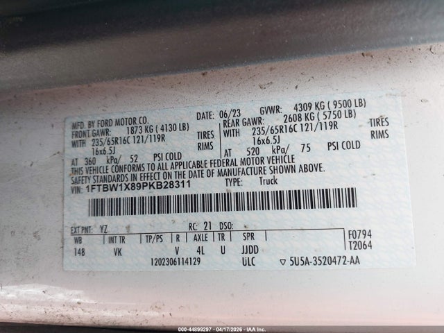 2023 Ford Transit-350 მანქანა იყიდება აუქციონზე, vin: 1FTBW1X89PKB28311, აუქციონის ნომერი: 44899297