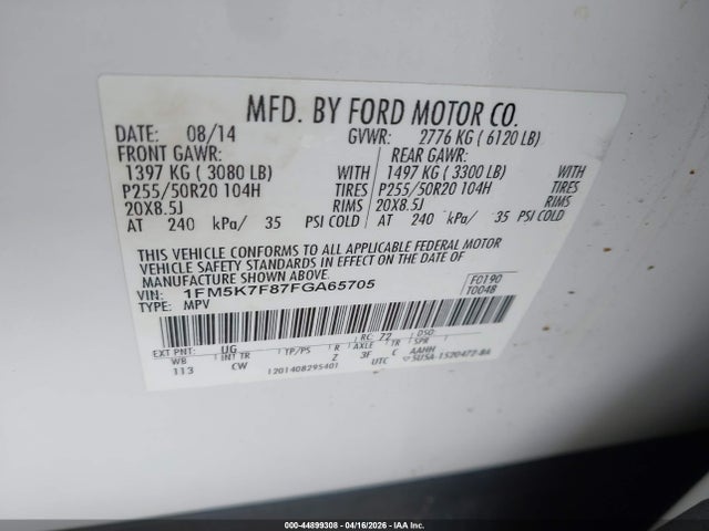 Ford Explorer Limited 2015 1FM5K7F87FGA65705 Image 9