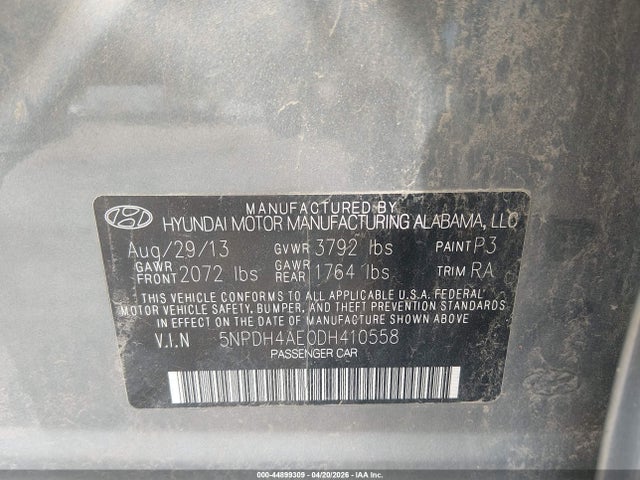 Aukcja sprzedaży 2013 Hyundai Elantra Gls, vin: 5NPDH4AE0DH410558, numer aukcji: 44899309