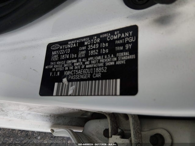 2013 Hyundai Accent Gs მანქანა იყიდება აუქციონზე, vin: KMHCT5AE6DU118852, აუქციონის ნომერი: 44899324