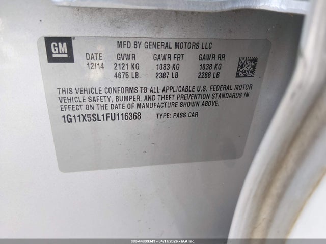 Chevrolet Impala 1fl 2015 1G11X5SL1FU116368 Image 9