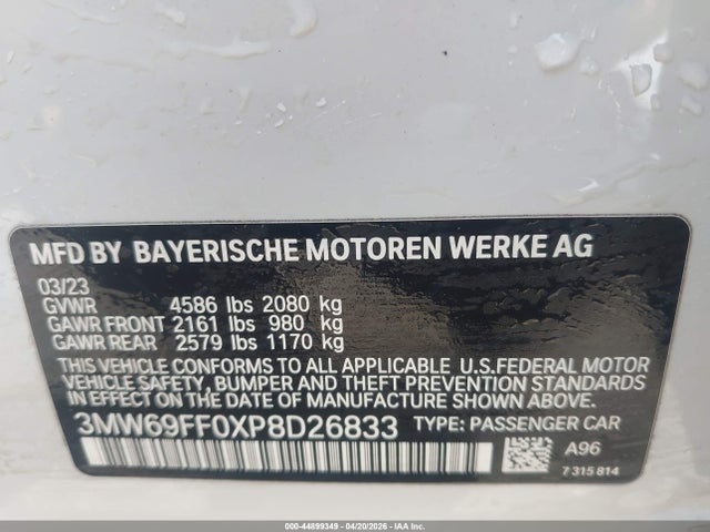 Продажа на аукционе авто 2023 Bmw 330i, vin: 3MW69FF0XP8D26833, номер лота: 44899349