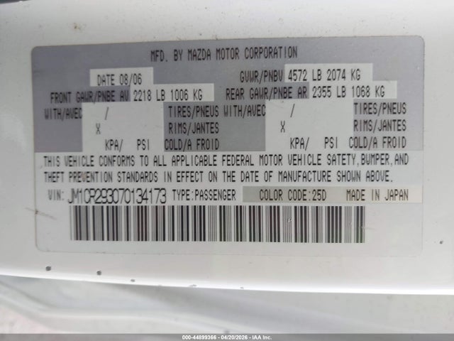 Auction sale of the 2007 Mazda Mazda5 Touring, vin: JM1CR293070134173, lot number: 44899366