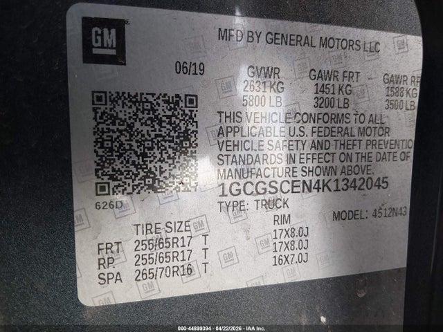 1GCGSCEN4K1342045 Chevrolet Colorado Lt
