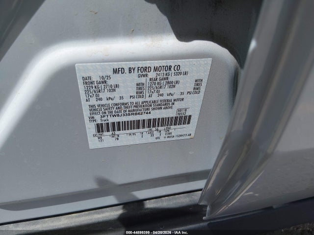 44899399 :رقم المزاد ، 3FTTW8J33SRB62744 vin ، 2025 Ford Maverick Xlt مزاد بيع