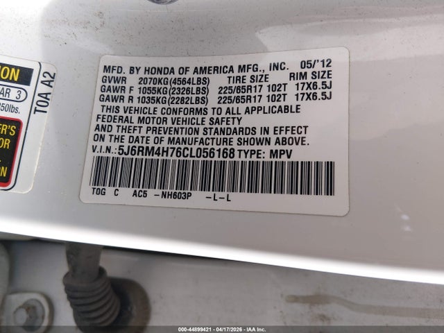 2012 HONDA CR-V 5J6RM4H76CL056168 Photo 8