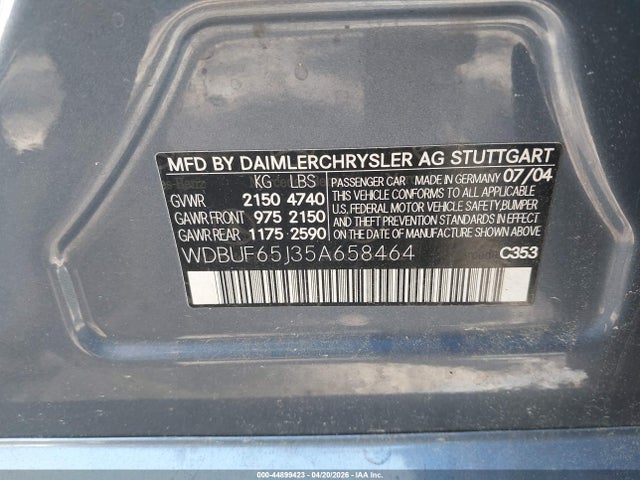 44899423 :رقم المزاد ، WDBUF65J35A658464 vin ، 2005 Mercedes-benz E 320 مزاد بيع
