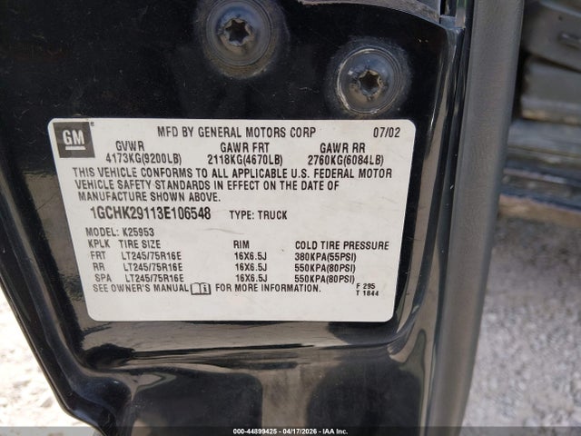 Auction sale of the 2003 Chevrolet Silverado 2500hd Lt, vin: 1GCHK29113E106548, lot number: 44899425