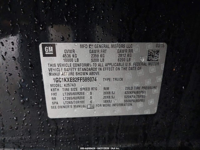44899426 :رقم المزاد ، 1GC1KXE82FF588074 vin ، 2015 Chevrolet Silverado 2500hd High Country مزاد بيع
